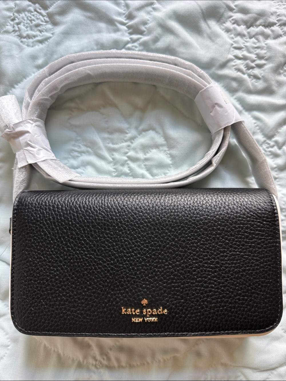 Kate Spade Black Pebbled Leather Juliette Mini Crossbody Wallet w/ Gold, NWT